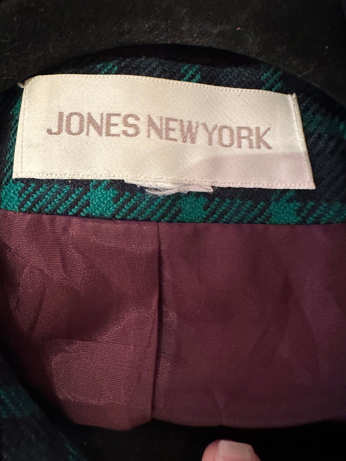 90s 'Jones New York' Green Wool Plaid Jacket / Large