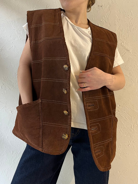 Vintage Brown Suede Shearling Vest / Large