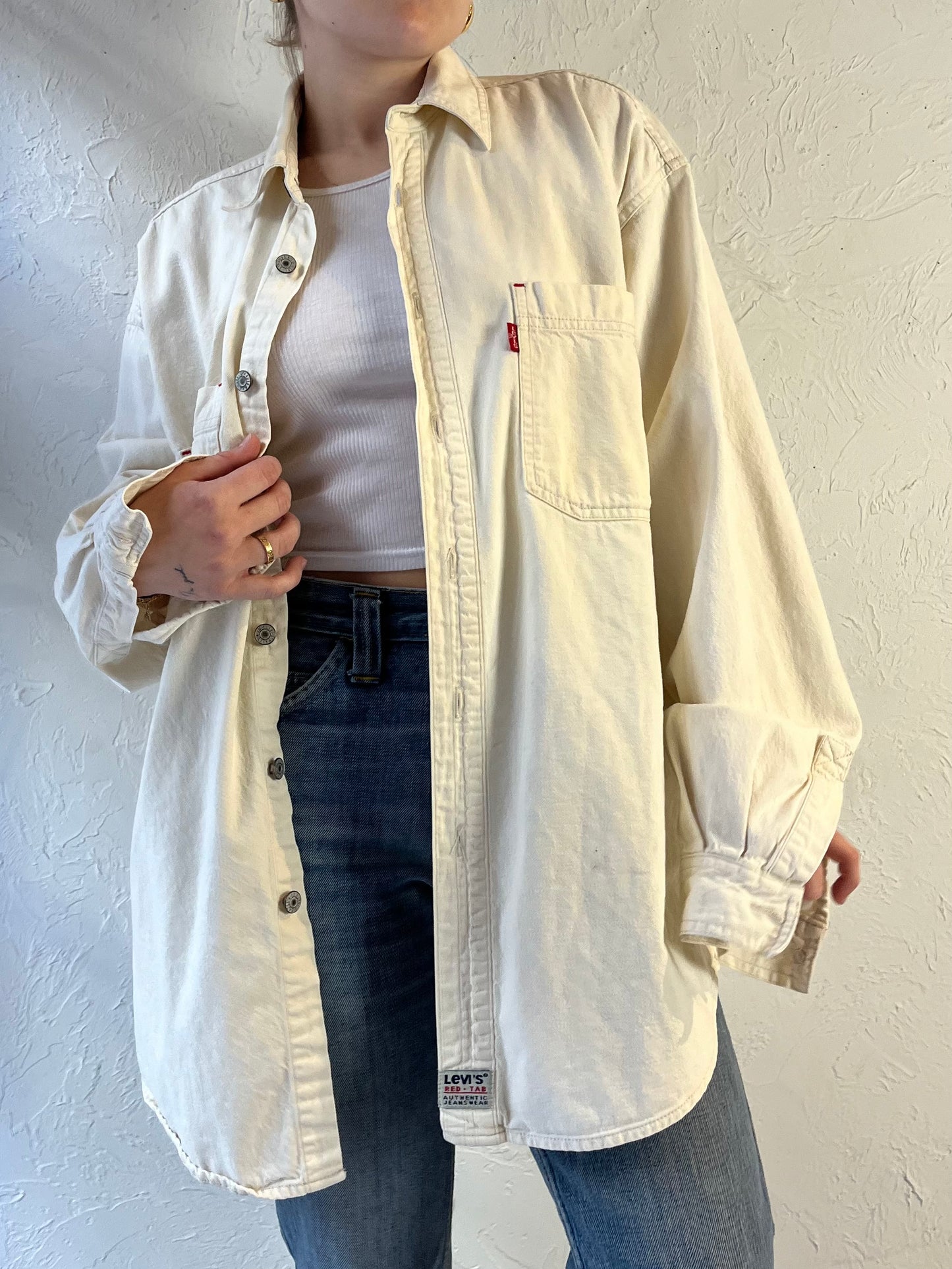 90s 'Levis' White Button Up Denim Shirt / Medium