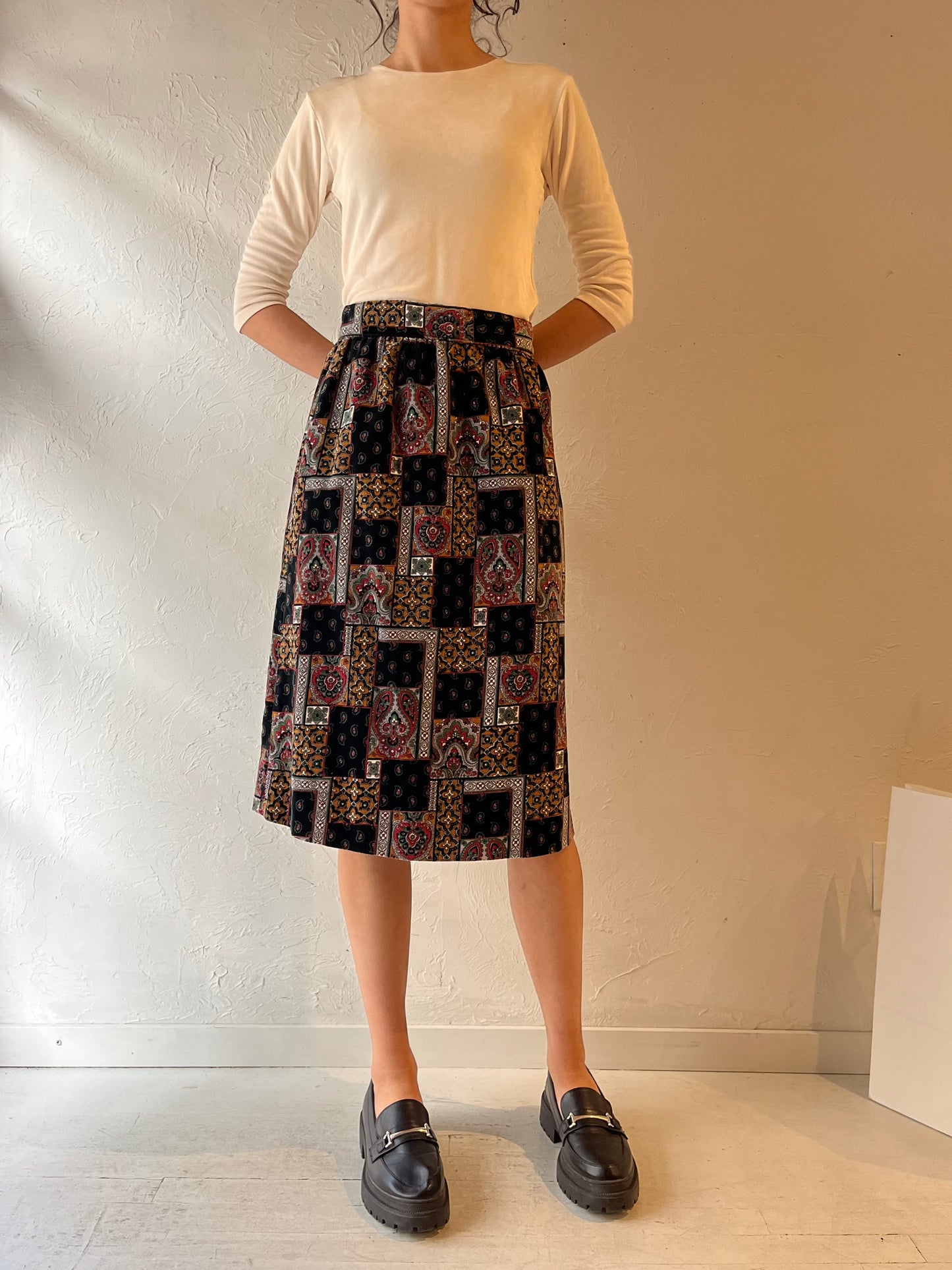 Vintage Handmade Velvet Midi Skirt / Small