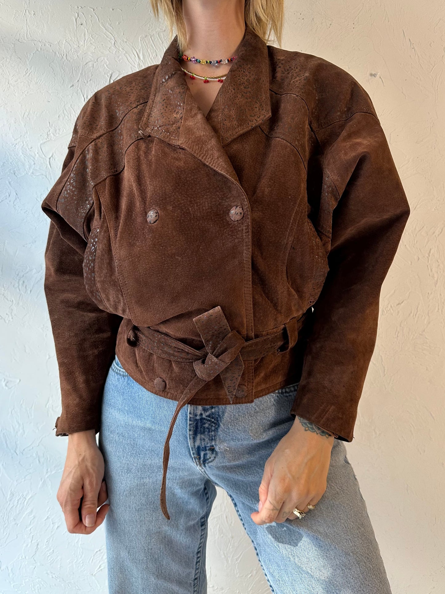 90s 'Byrnes & Baker' Brown Suede Leather Jacket / XS