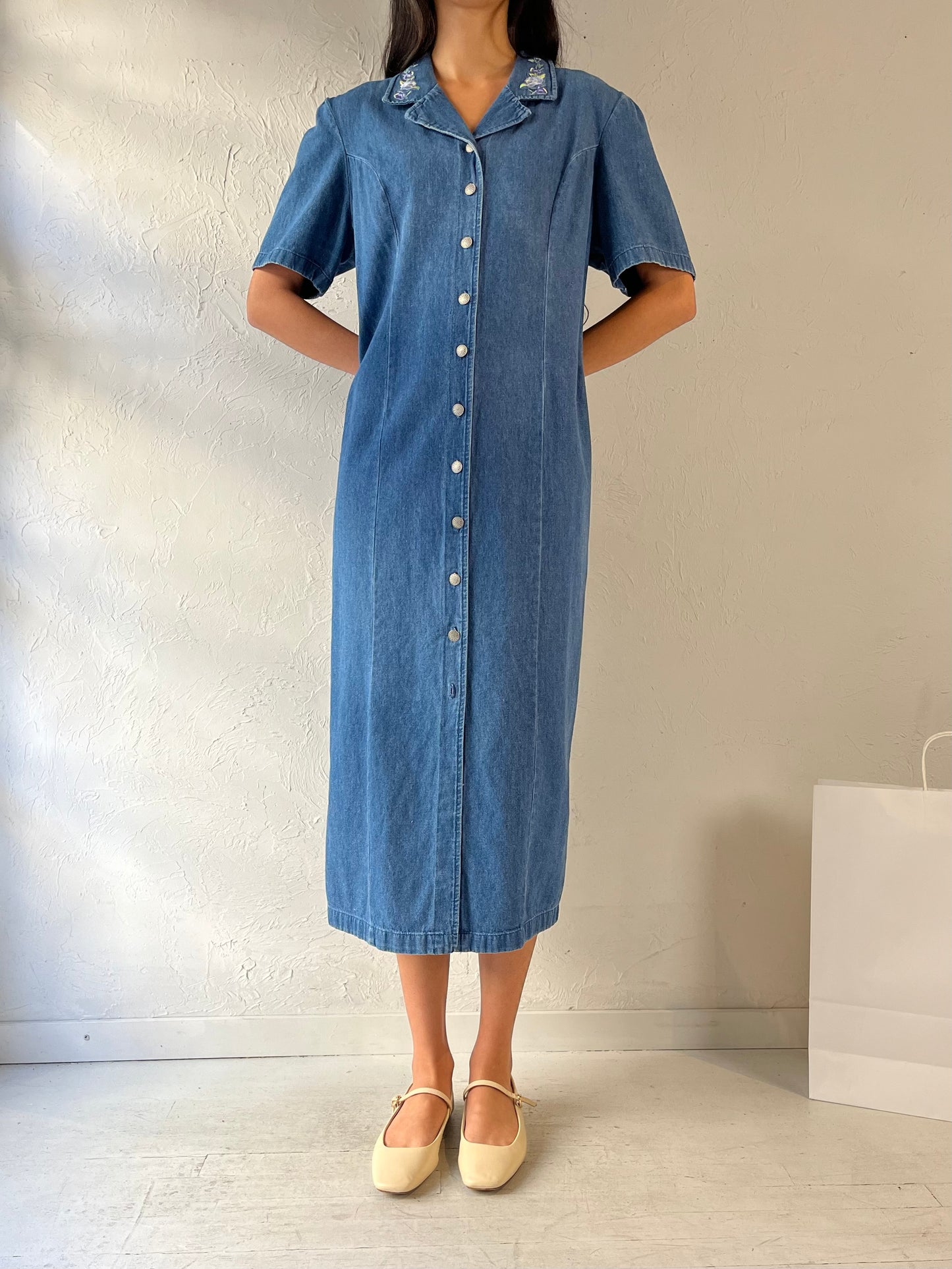 90s ‘Cleo’ Button Up Denim Dress / Large