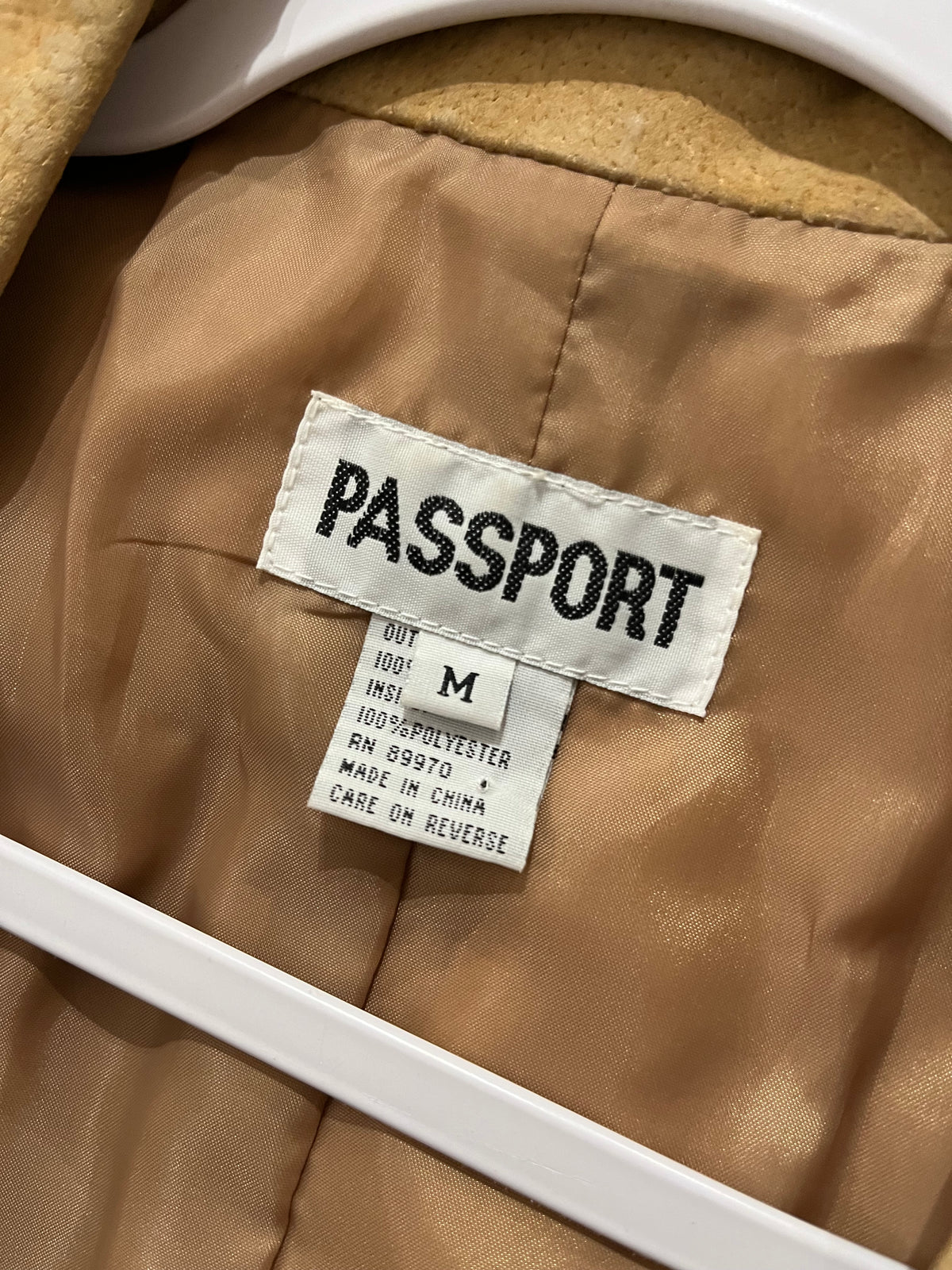 90s 'Passport' Tan Suede Leather Jacket / Medium