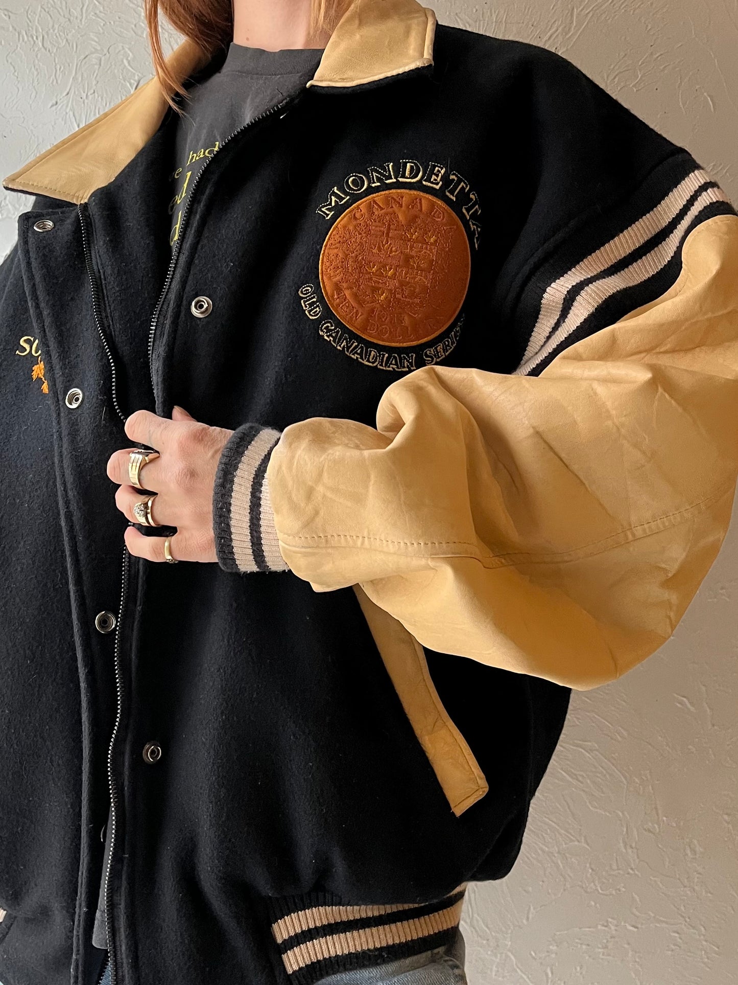 90s 'Mondetta' Canadian Wool Leather Bomber Jacket / Large