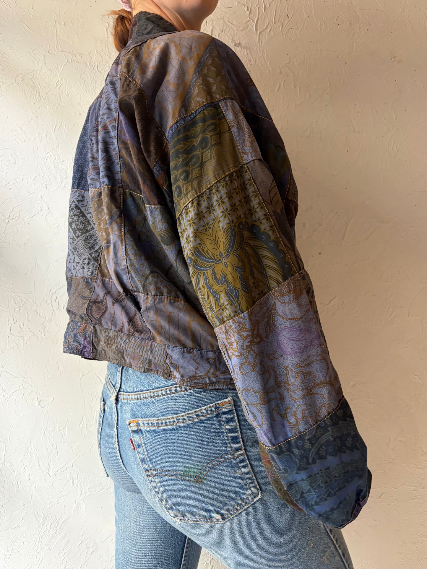90s 'Asian Creations' Quilted Tapestry Cropped Jacket / Vintage 1990s Cropped Patchwork / Medium