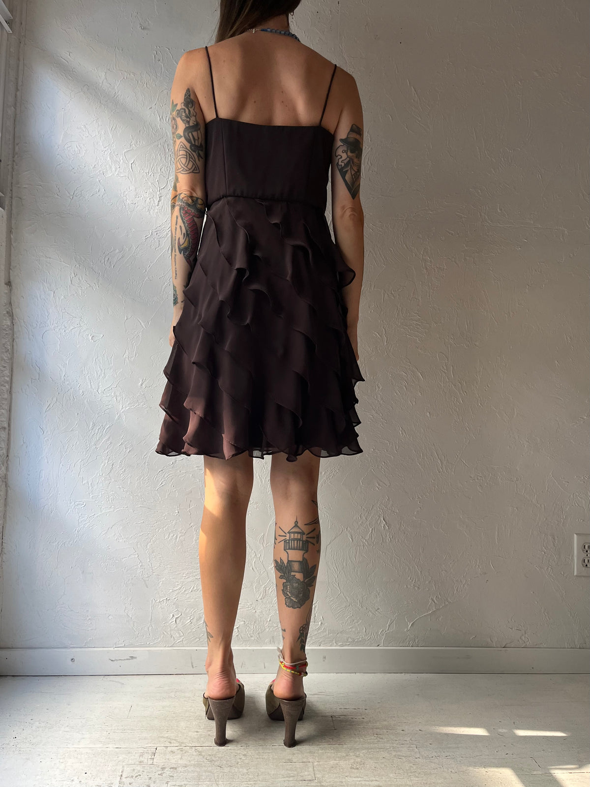 Y2k 'SL Fashions' Brown Ruffle Dress / Small