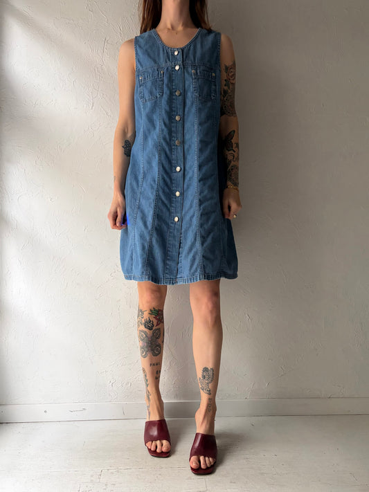 90s' Dixie Blue' Denim Western Button Up Mini Dress / Vintage Cowboy Summer dress / Large