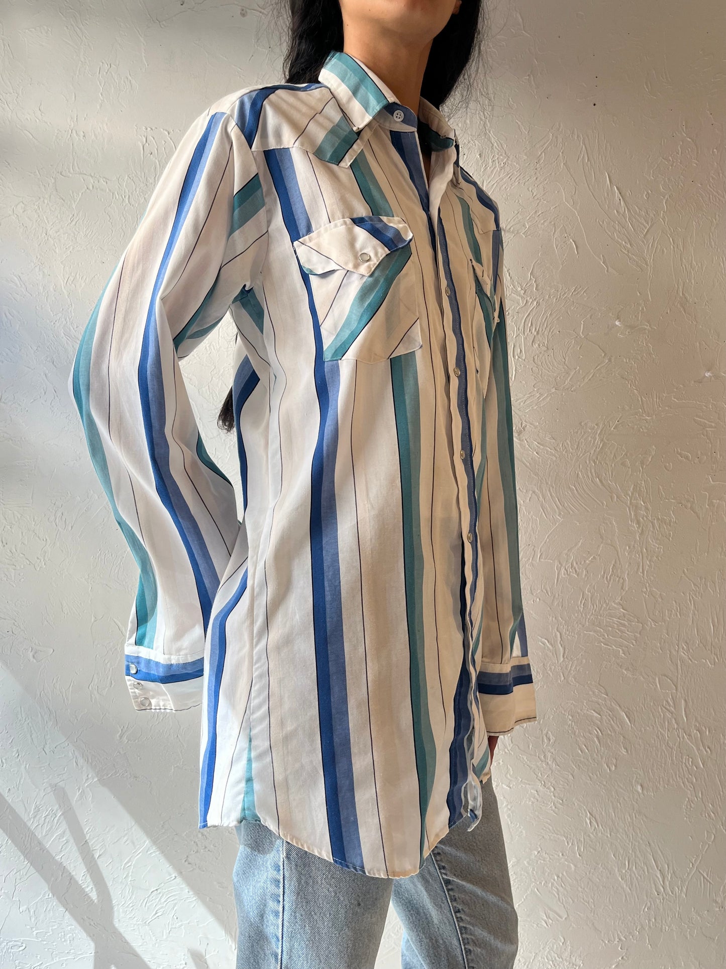 Vintage 'Panhandle Slim' Striped Pearl Snap Western Shirt / Large