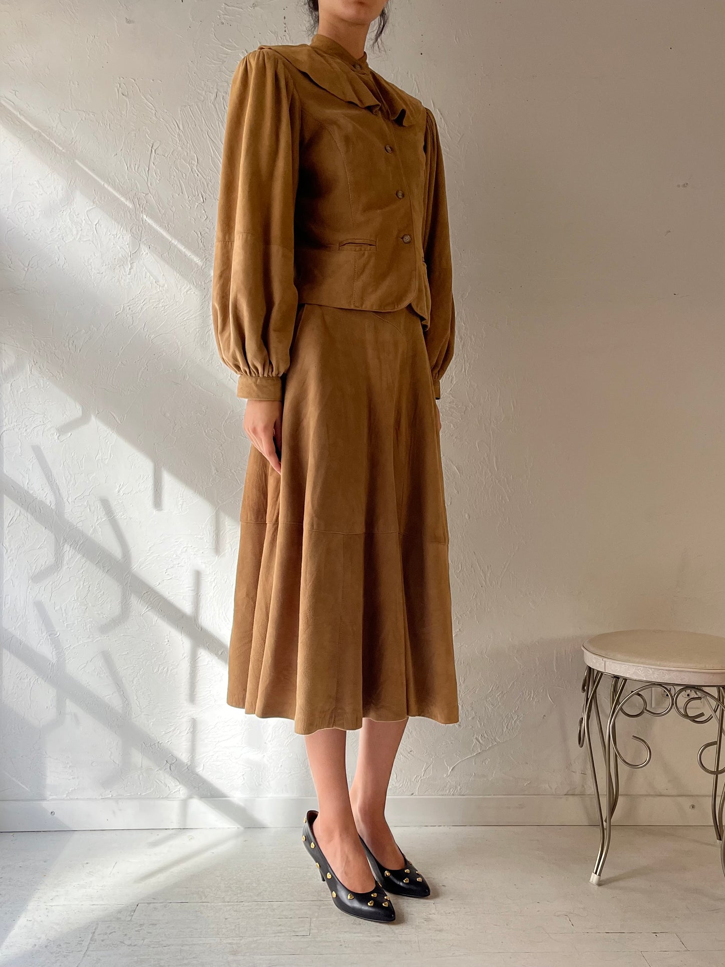 70s ‘Bagatelle’ Tan Suede Skirt Set / Small