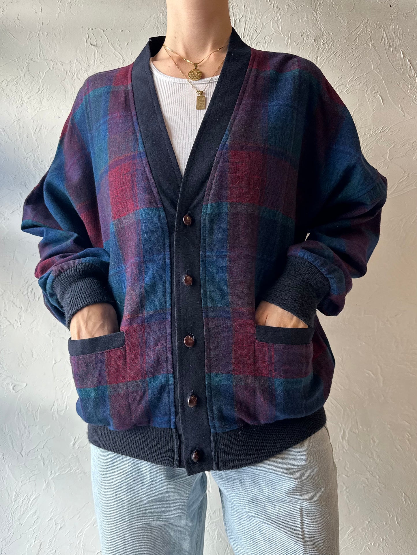 Vintage 'Pendleton' Plaid Wool Cardigan / Medium