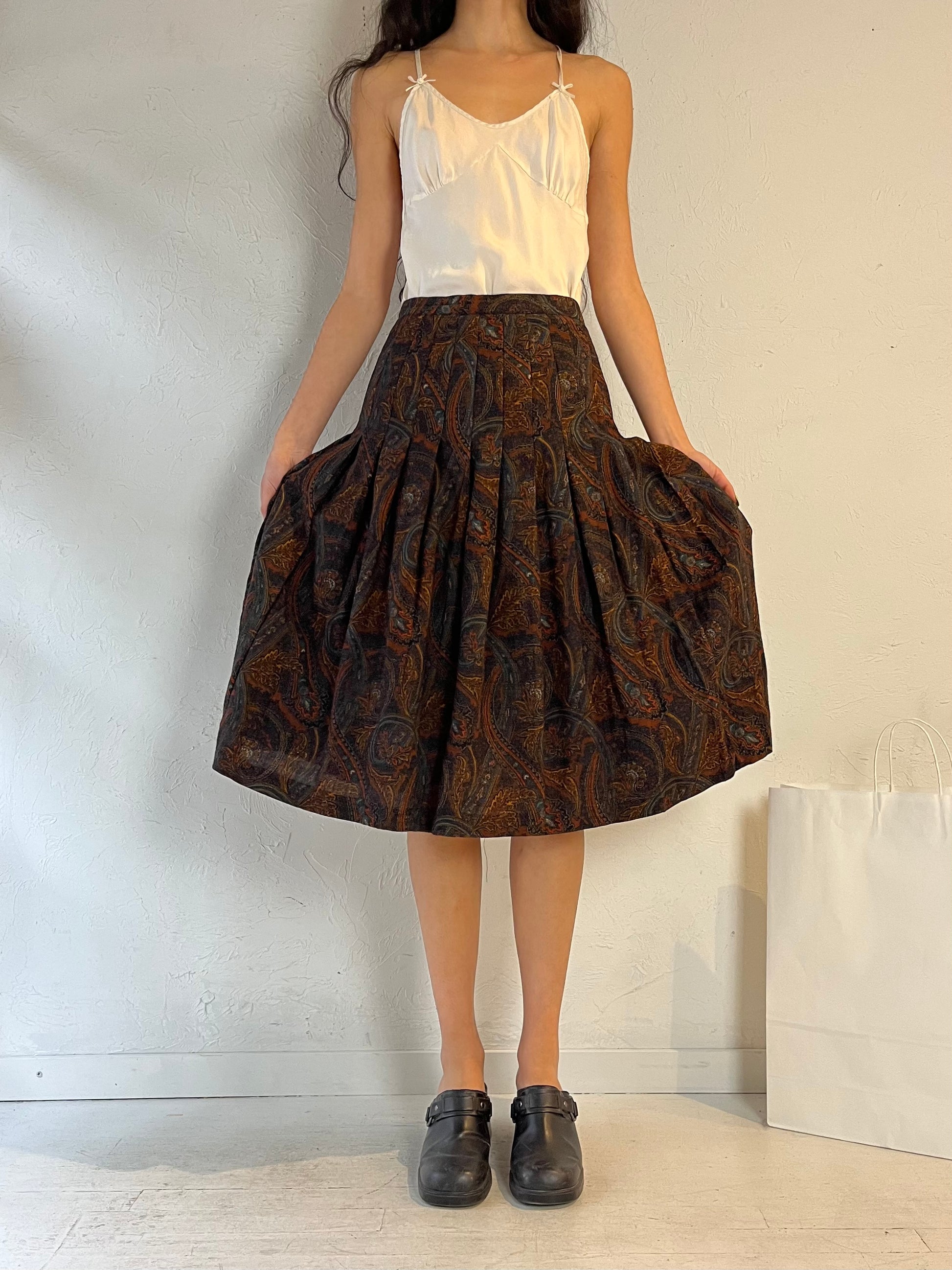 80s ‘Pisanti’ Brown Paisley Pleated Skirt / Small