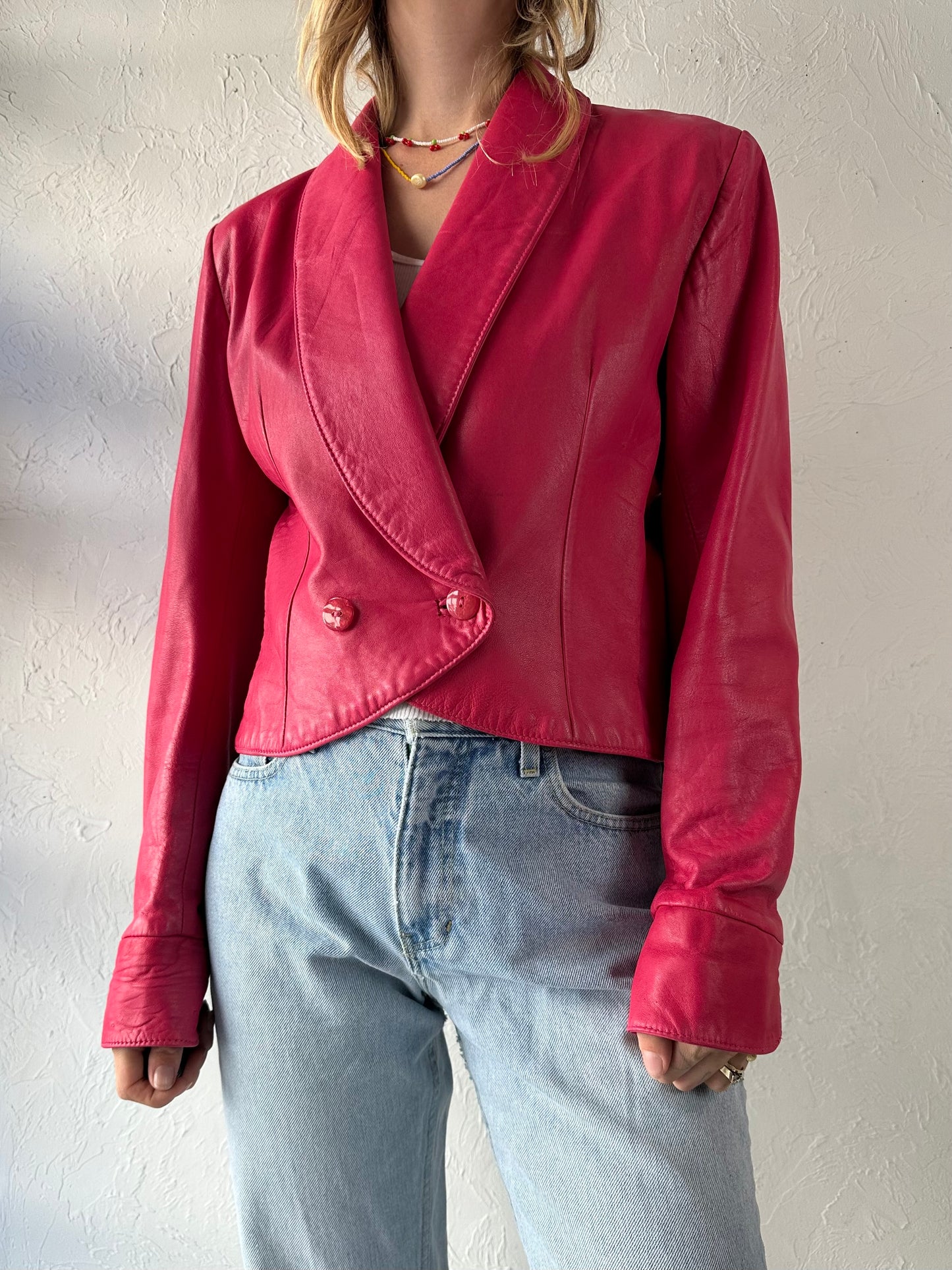 80s 'Neto' Pink Leather Jacket / Small