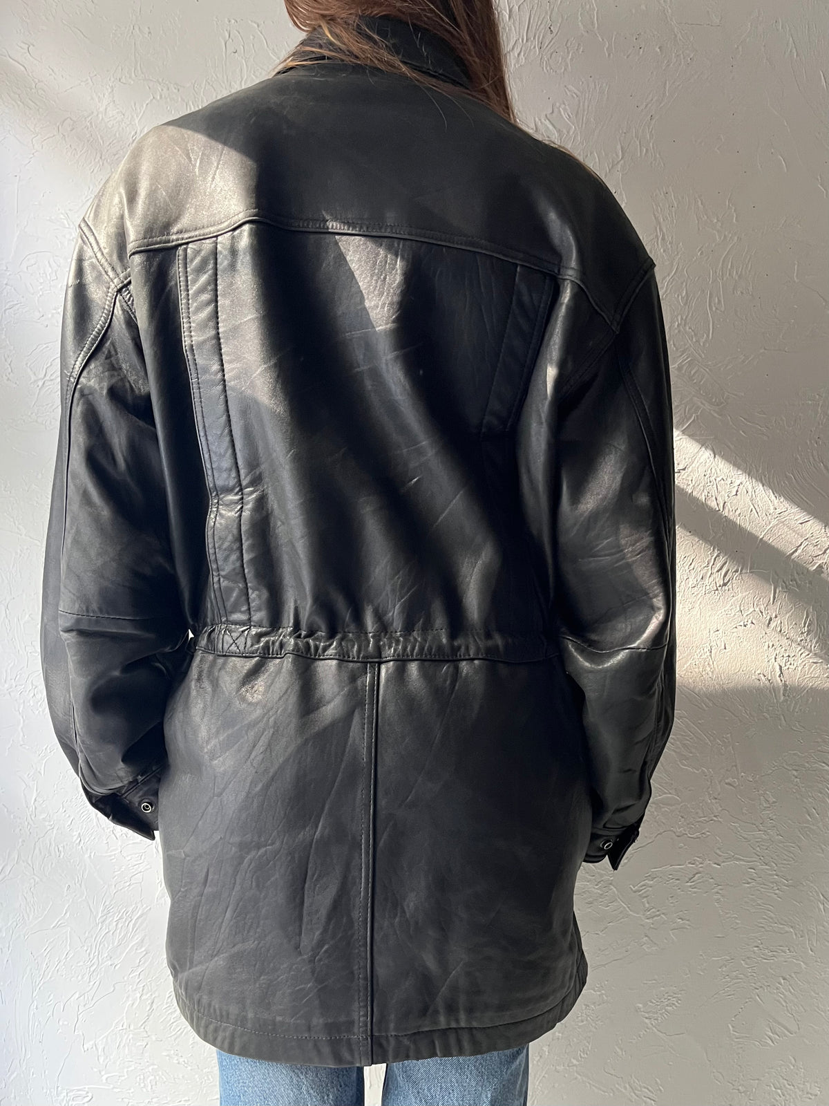 90s 'Danier' Drawstring Leather Jacket / Small