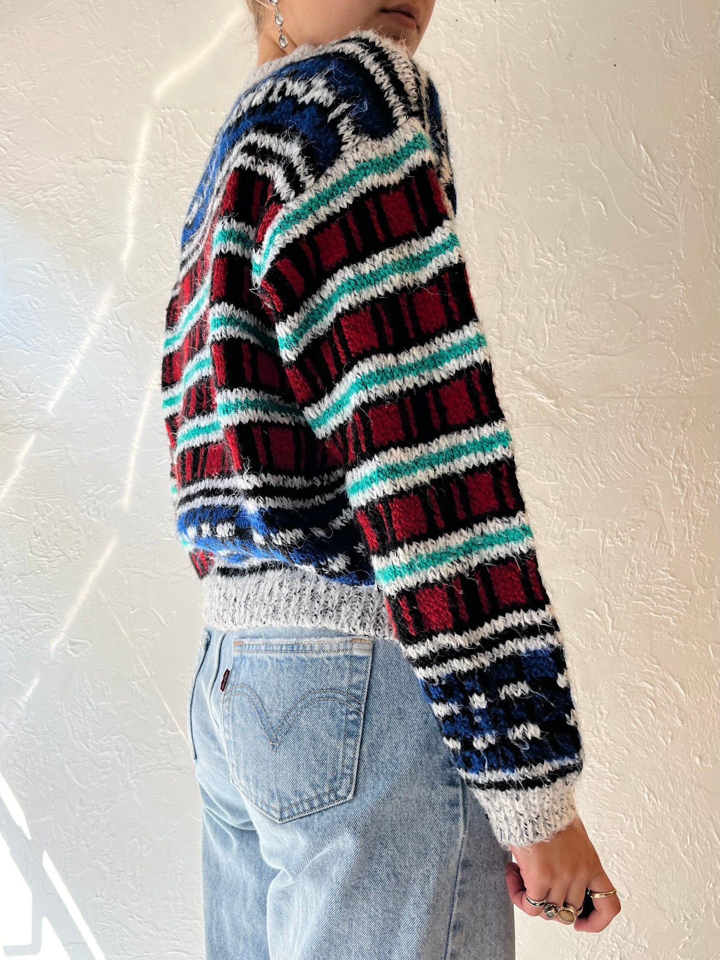 90s 'TQ' Striped Knit Sweater / Medium