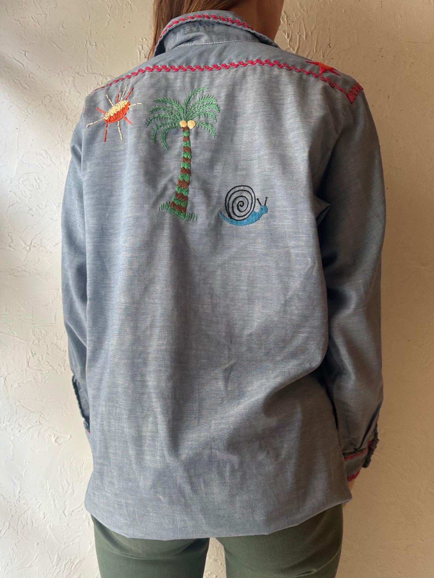 70s 'Big Mac' Embroidered Button Up Shirt / Large