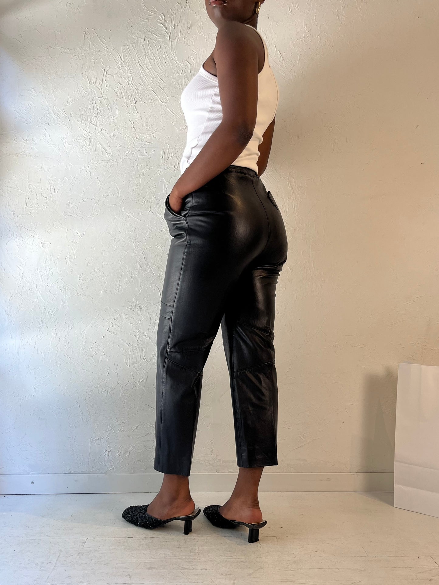 Vintage Black Leather Pants / Medium