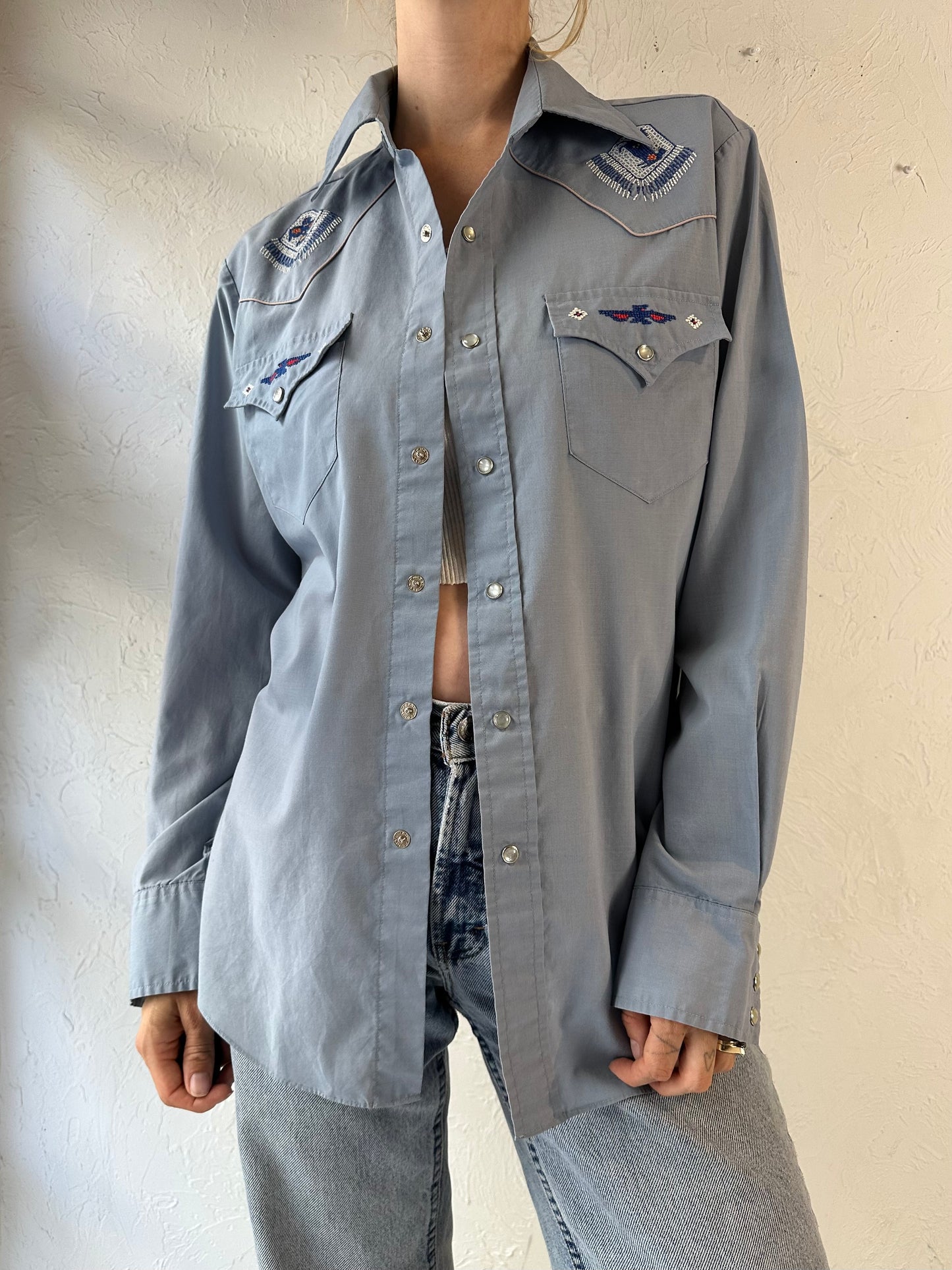 90s 'Kennington' Embroidered Western Pearl Snap Shirt / Medium