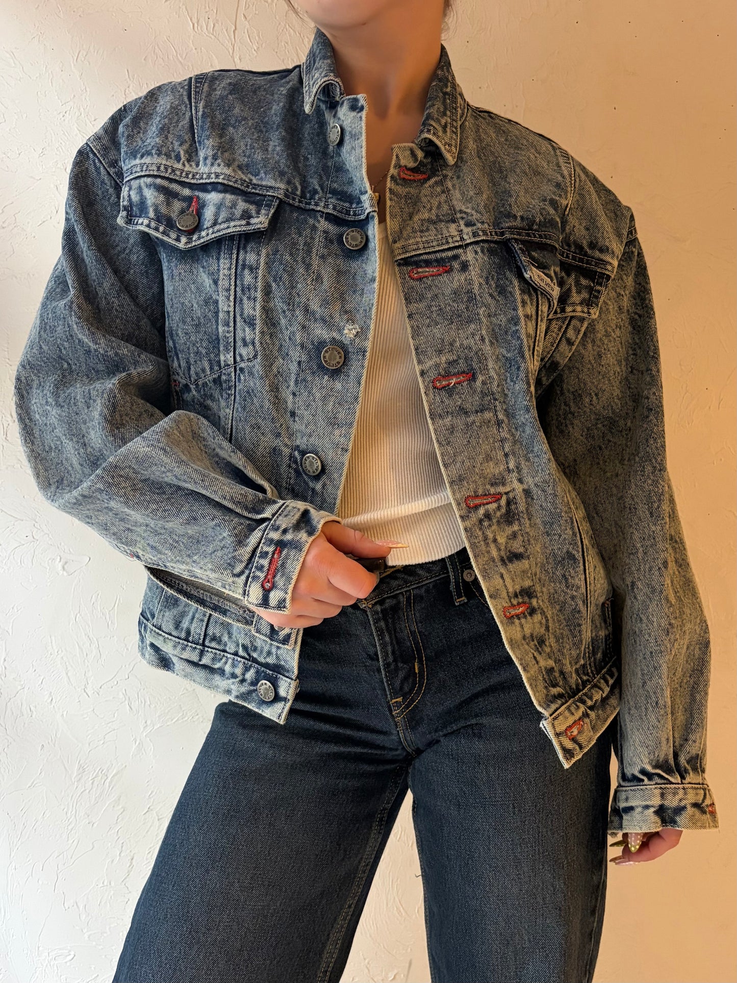 90s 'Silver' Acid Wash Denim Jacket / Small