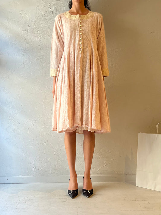 Vintage Pale Pink Midi Dress / Large