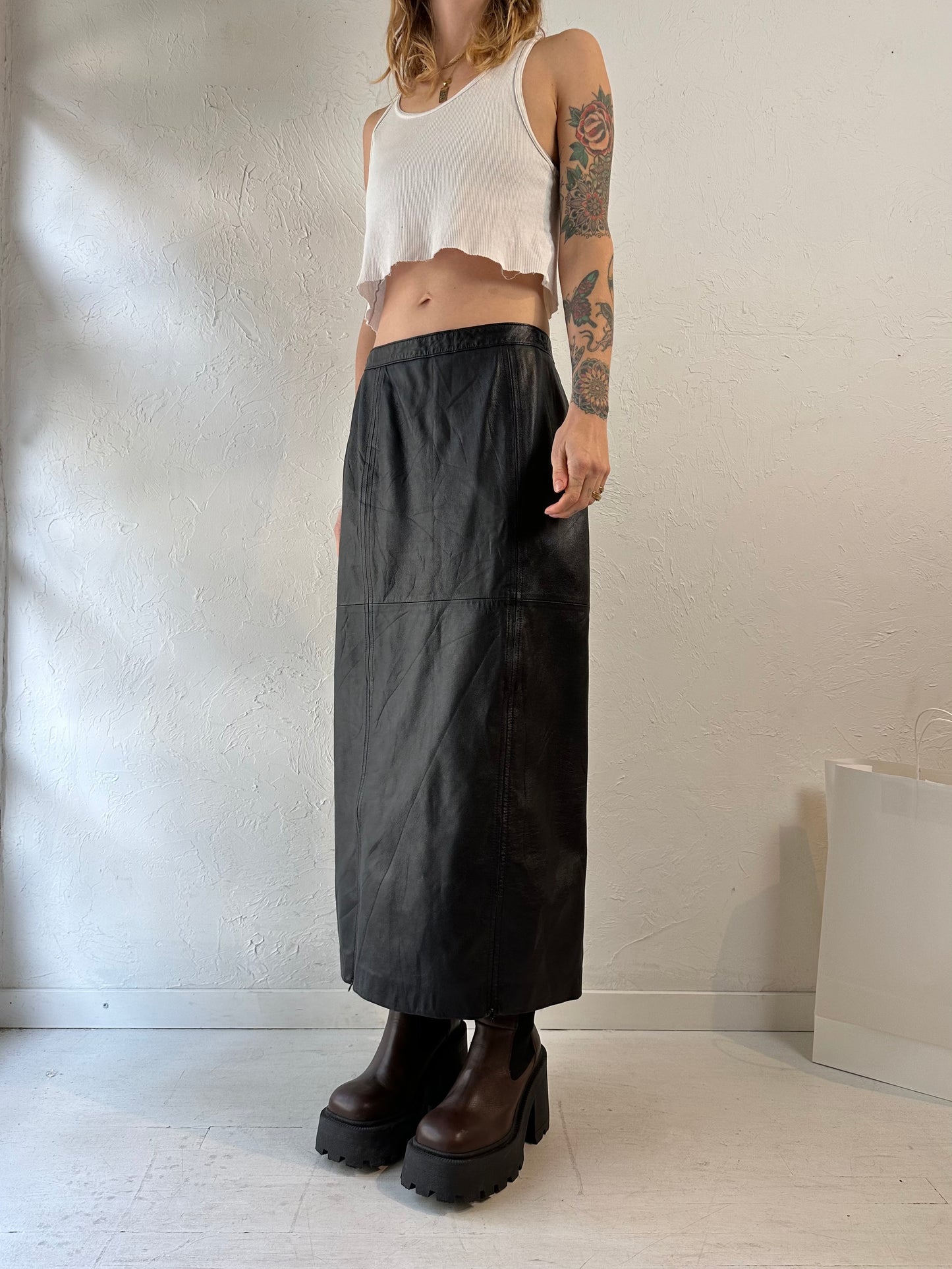 Y2k 'Nancy Bolen' Black Leather Maxi Skirt / Medium
