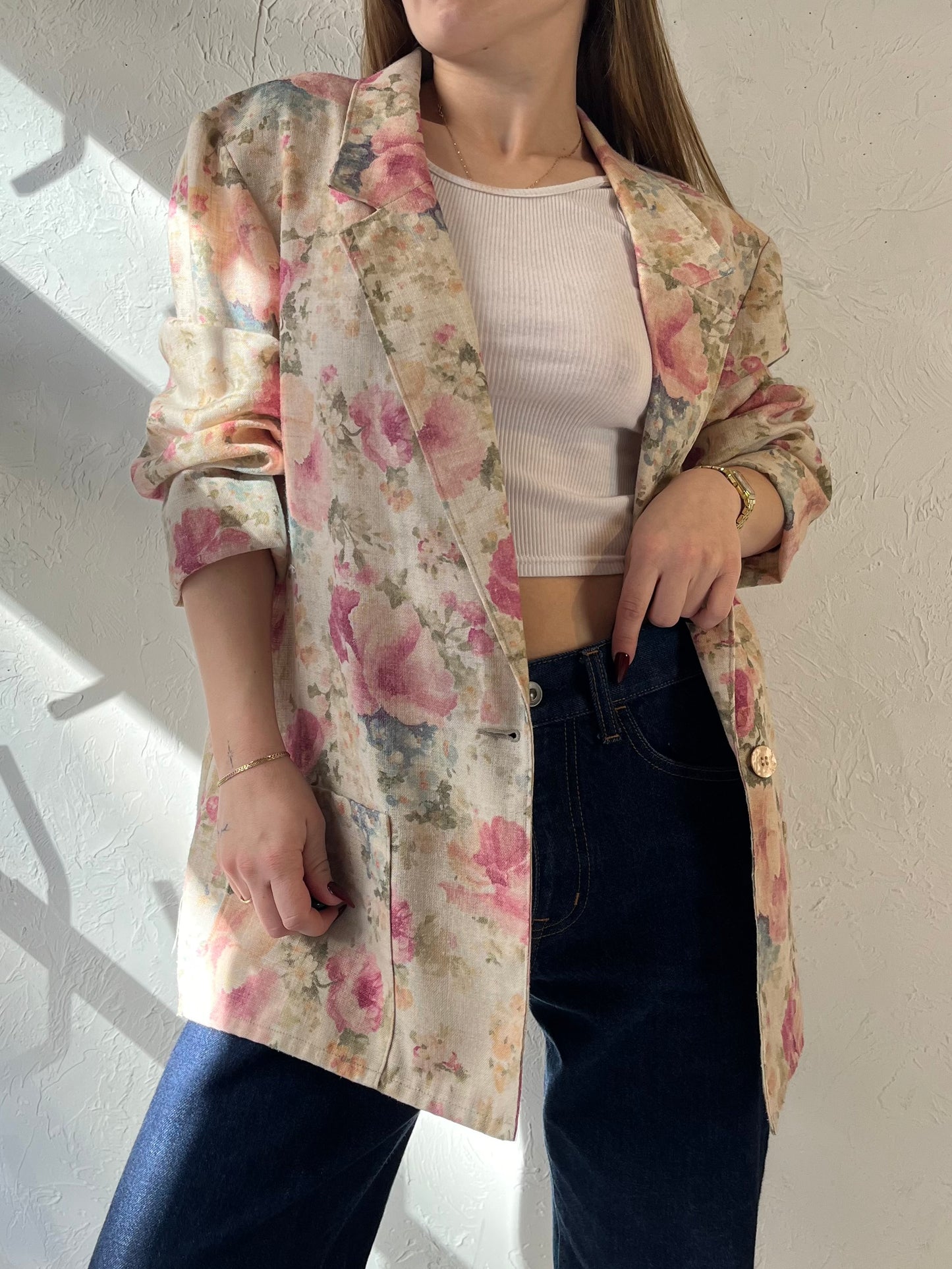 80s ‘Tan Jay’ Floral Blazer Jacket / Union Made / Large