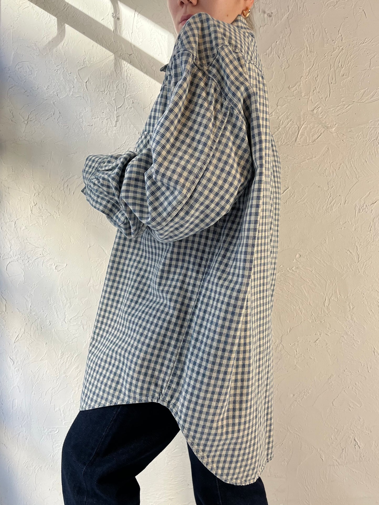 90s ‘Levi’s’ Blue Paid Cotton Button Up Shirt / XL