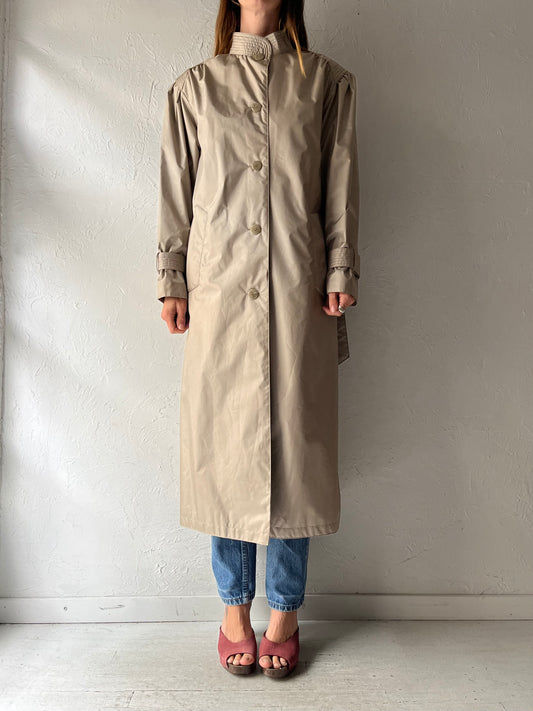 90s 'Fashion Gallery' Taupe Minimalist Normcore Gropecore Trench Rain Coat / Medium
