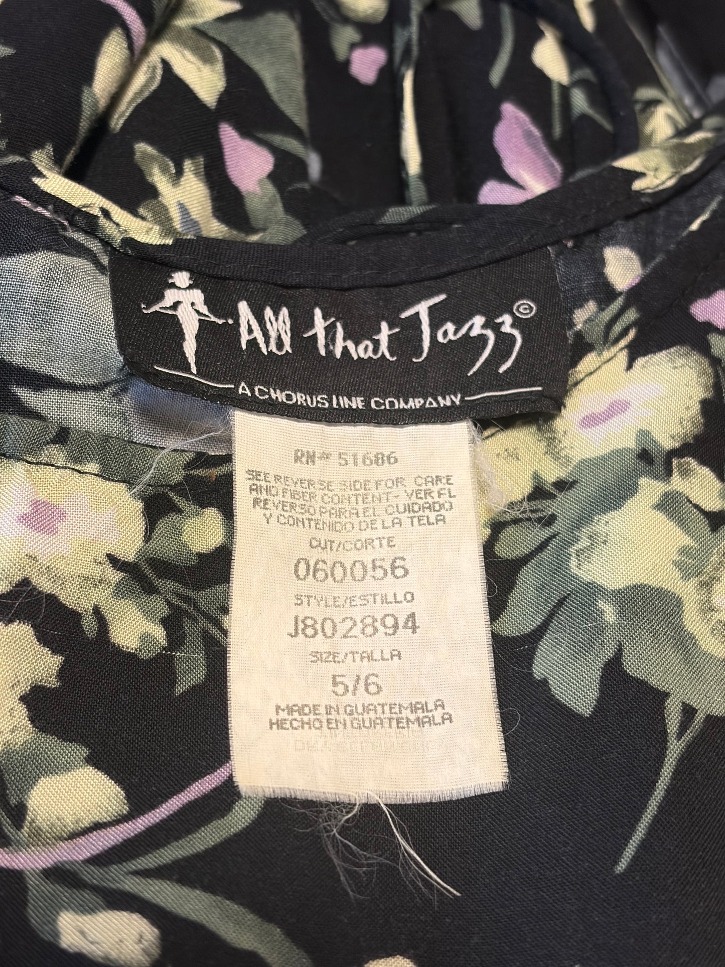 90s 'All That Jazz' Black Floral Print Grunge Spring Dress / Medium