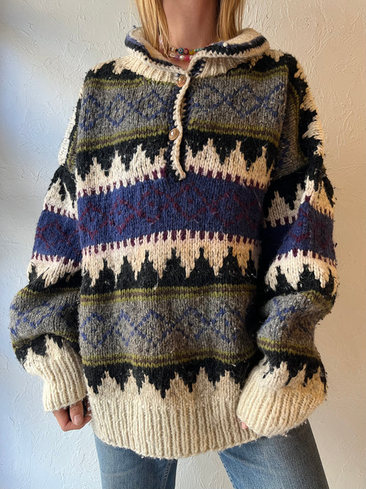 Vintage Hand Knit Thick Wool Sweater / XL
