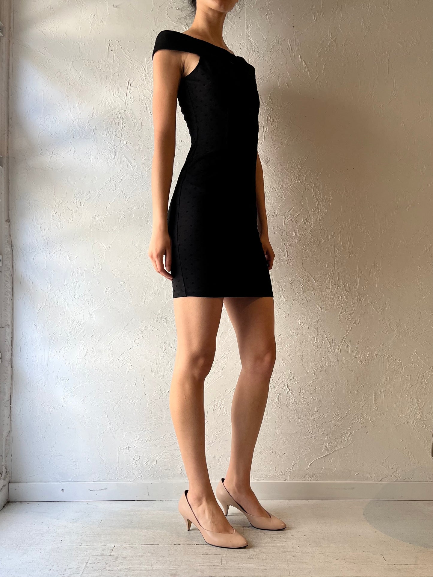 Y2k 'Le Chateau' Black Fitted Cocktail Mini Dress / Vintage 2000s Party Dress / XS