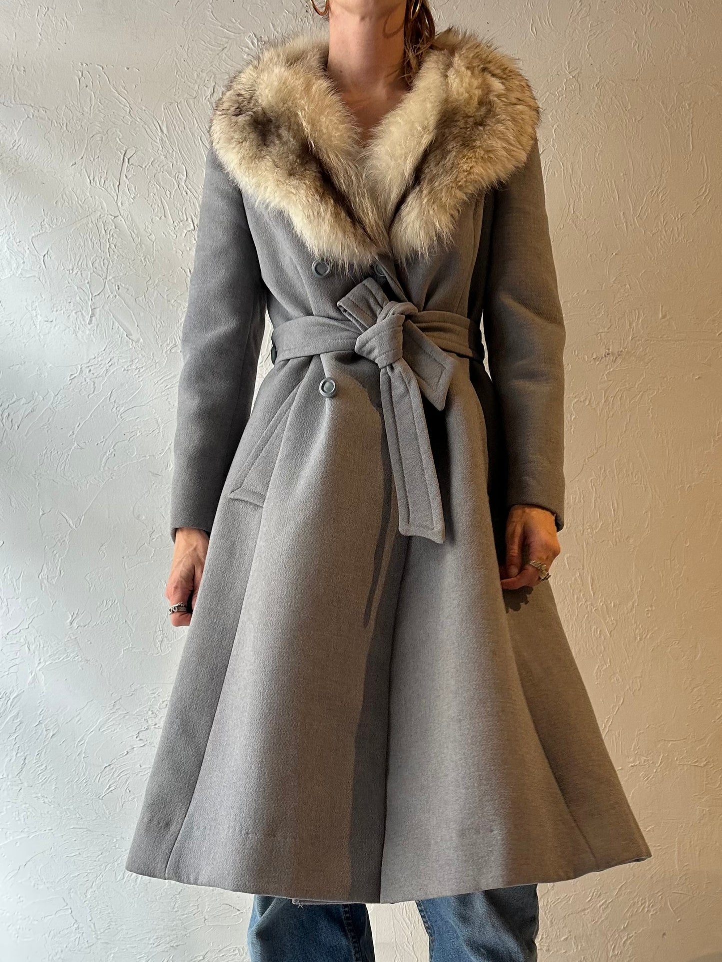 70s Gray Knit Penny Lane Coat / Small