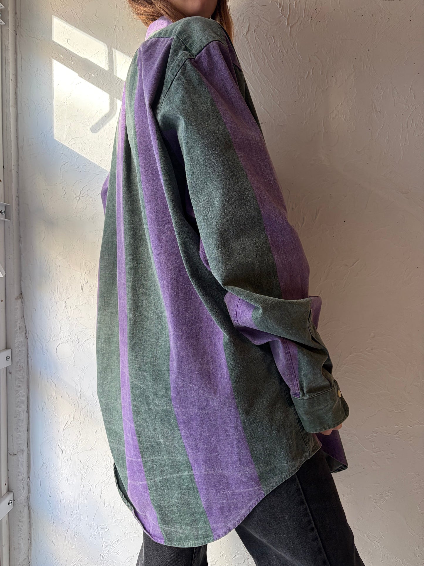 90s 'Ralph Lauren' Striped Button Up Shirt / Large