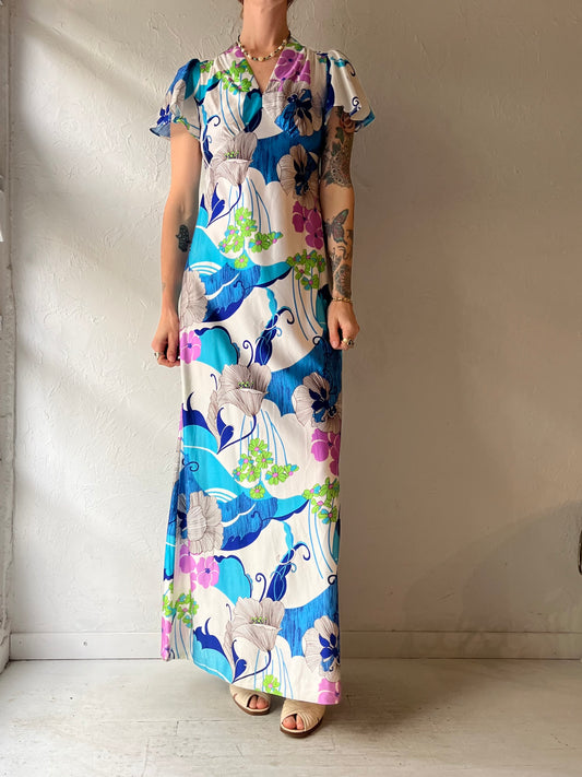 70s 'Holo Holo' Floral Maxi Dress / Small