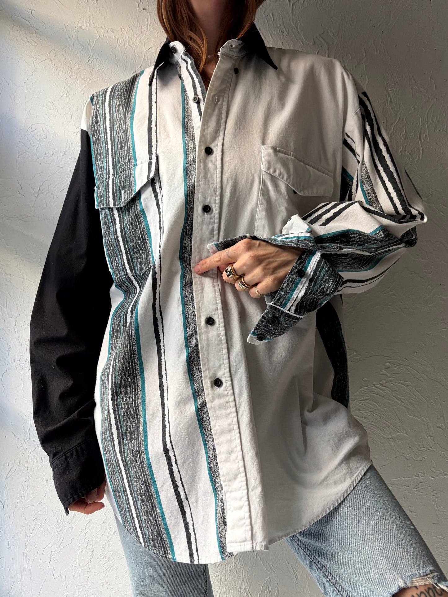 80s 'Roper' Button Up Cotton Western Shirt / XL