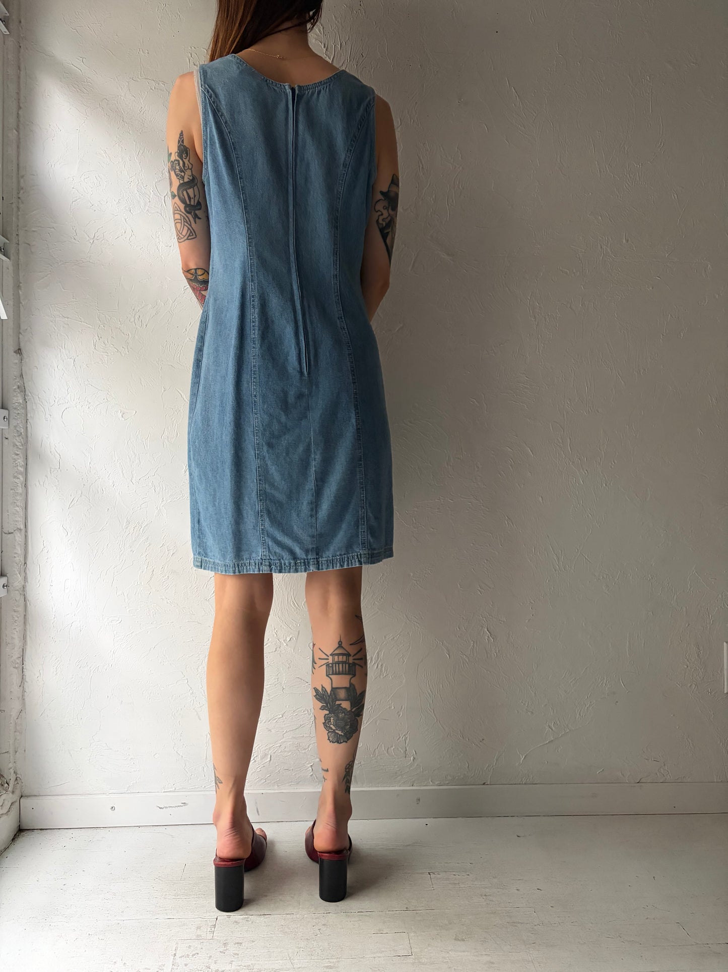 80s 'Vintage Blue' Denim Western Mini Dress / Vintage 1980s Retro Cowboy Dress / Small