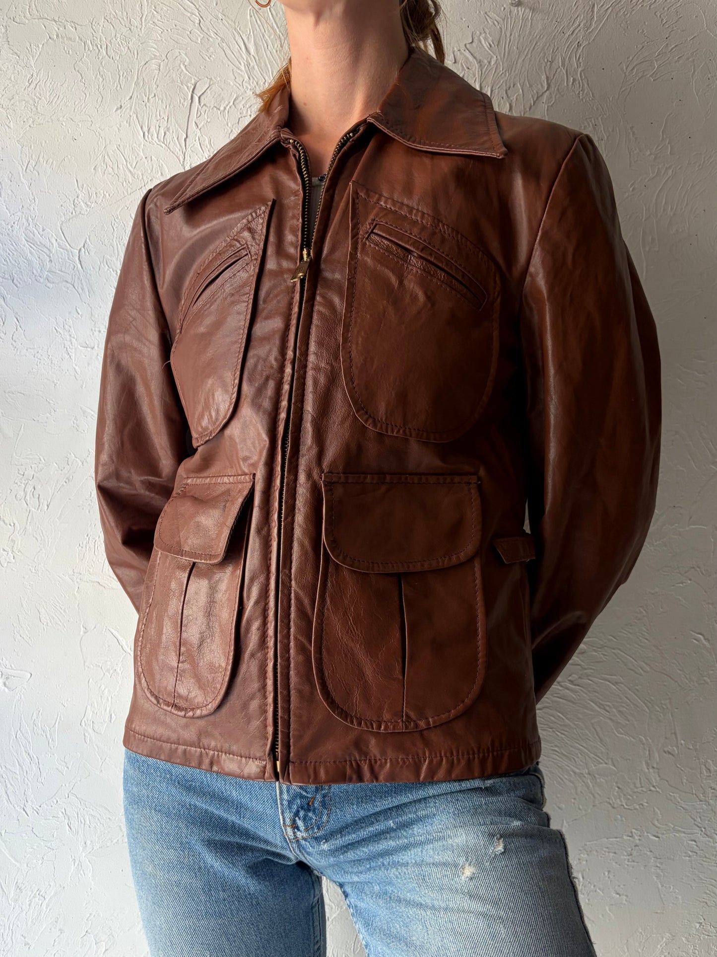 70s 'Sears' Brown Leather Jacket / Small