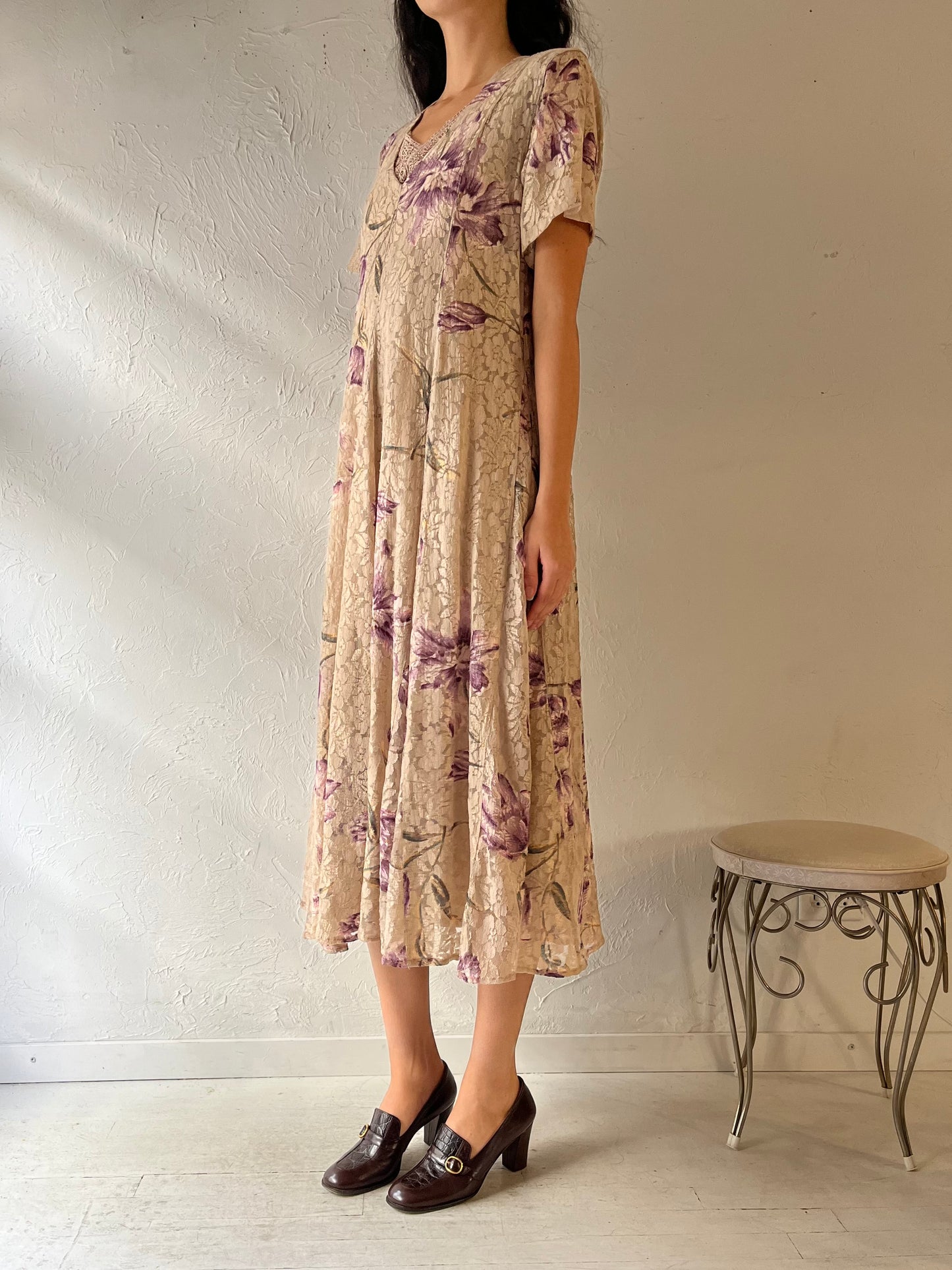 90s 'Nostalgia' Floral Lace Dress / Medium