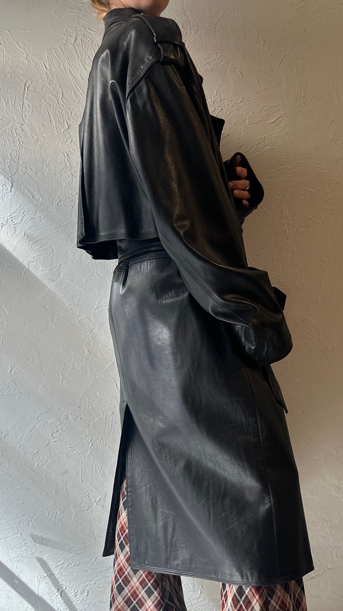 90s 'Nancy Lord' Black Leather Trench Coat / Large