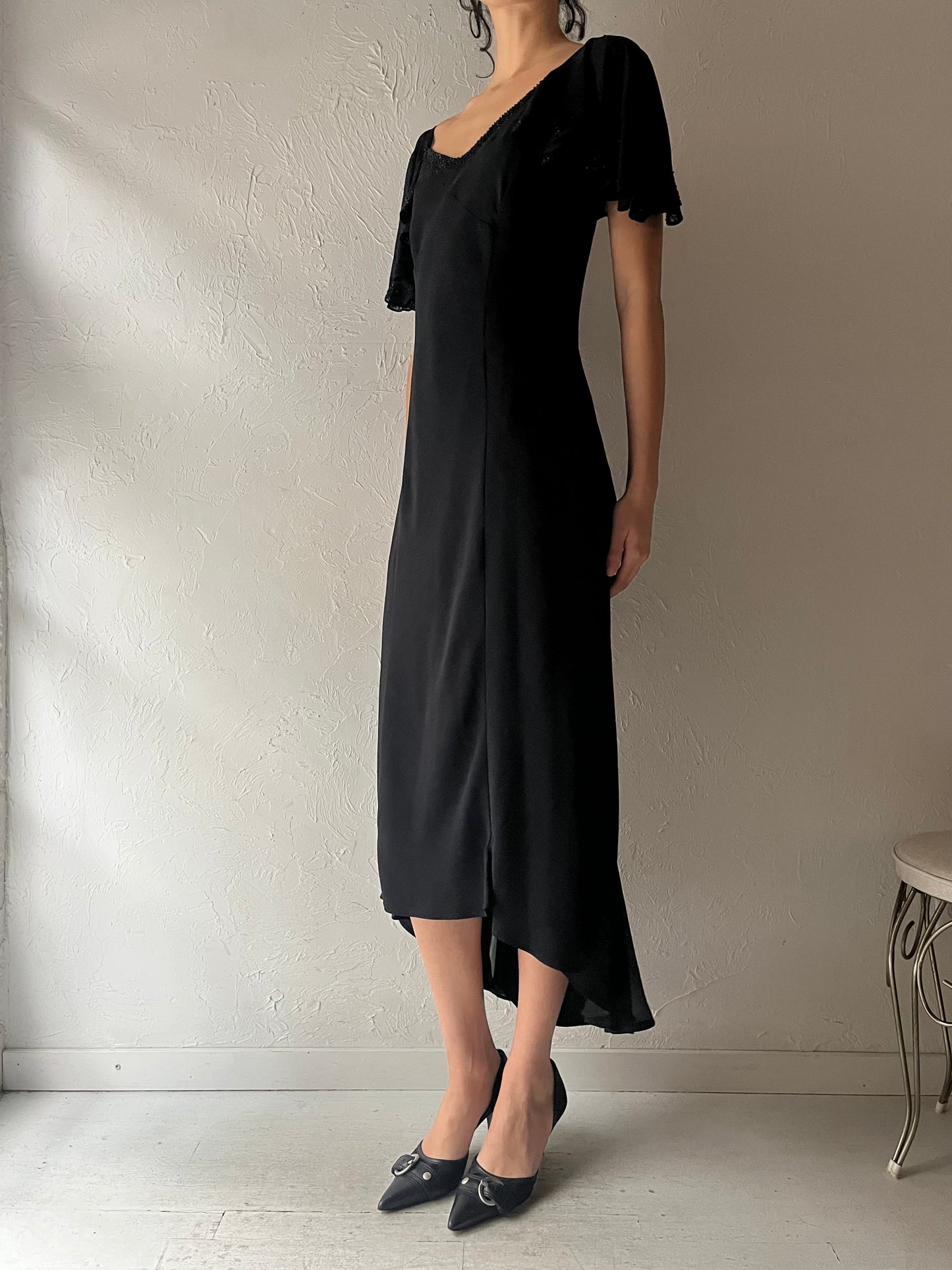 90s 'Sandra Darren' Black Formal Dress / Medium
