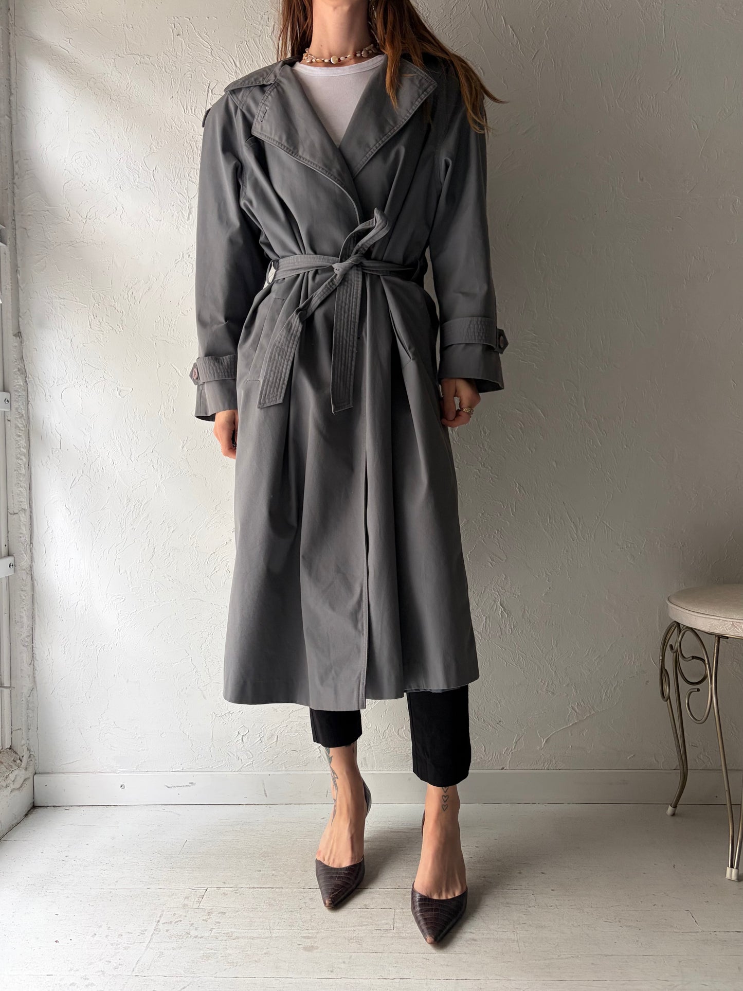 80s 'Sears Tradition' Gray Trench Coat / Large