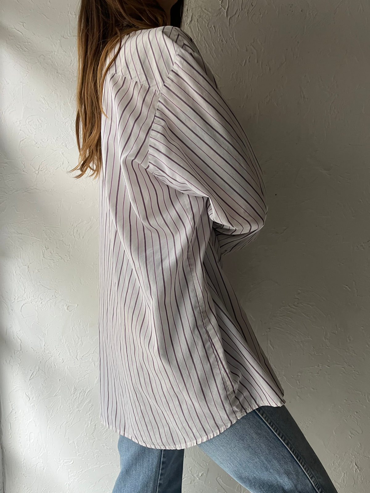 Vintage 'Western Craft' Purple Striped Pearl Snap Shirt / Large