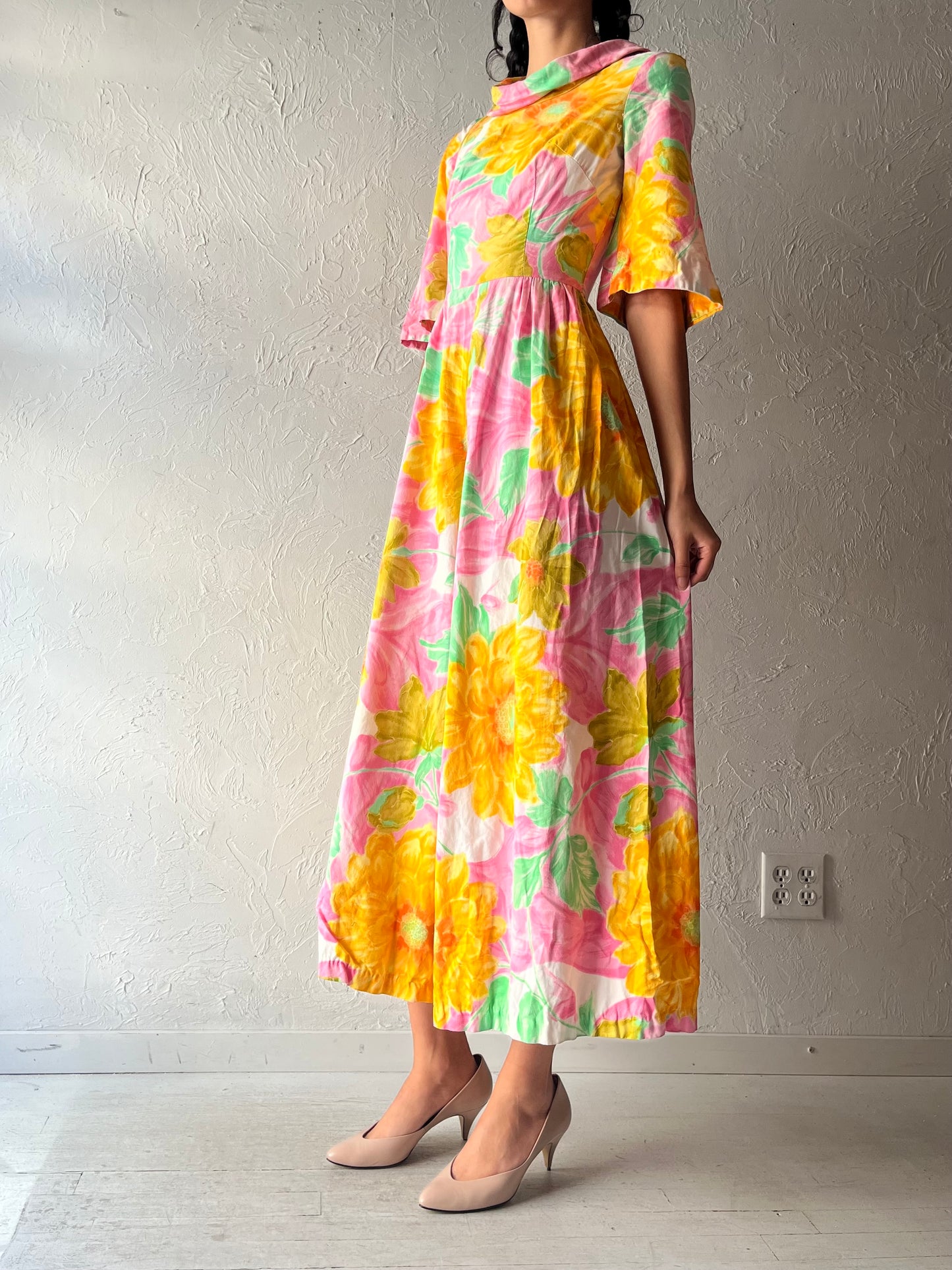 70s Patterned High Neck Wide Leg Retro Jumpsuit / Small