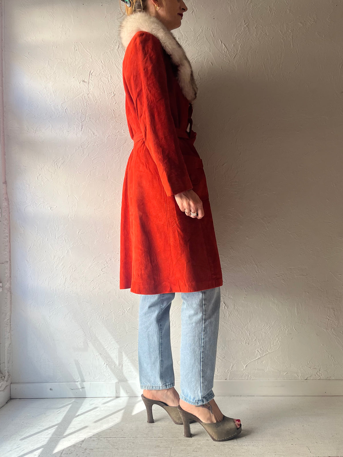 70s 'Sears' Red Suede Mod Coat / Medium