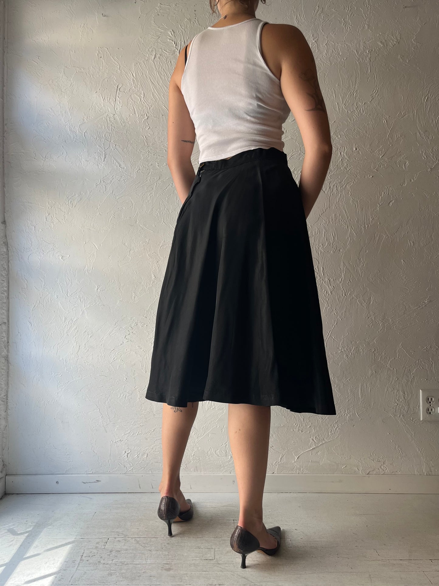 Vintage Black Hight Waisted Gothcore Dark Academia Midi A-Line Skirt / Medium