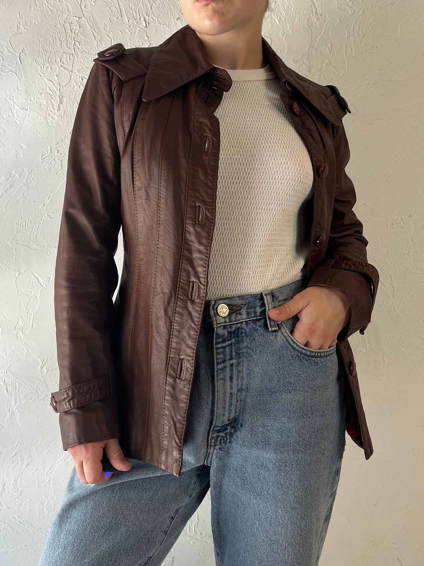 80s 'PBD' Brown Leather Jacket / XS