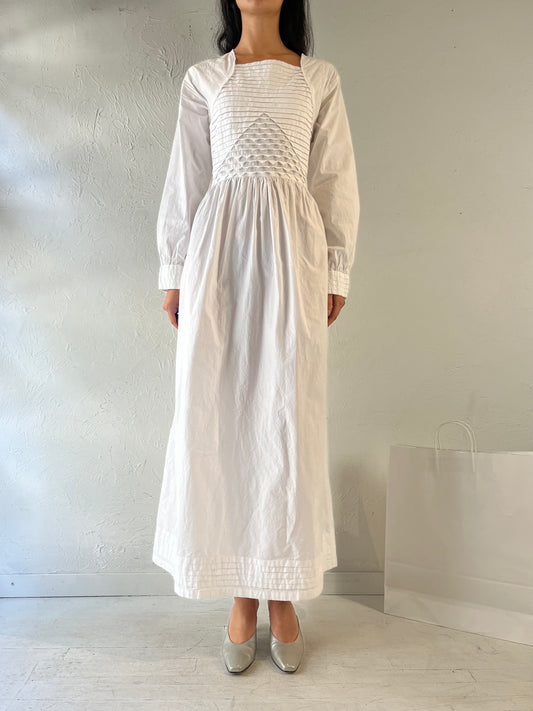 90s ‘Dressed in White’ Long Sleeve Cotton Dress / XL