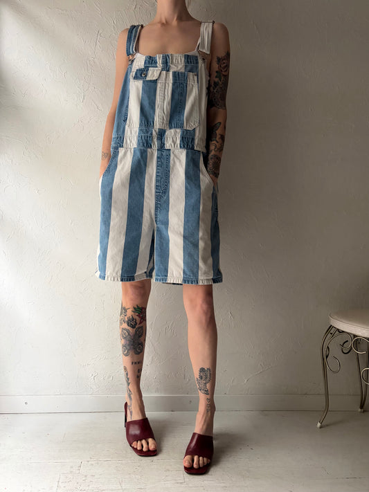 Y2k ‘Silver Tab’ Striped Denim Overall Shorts / Large