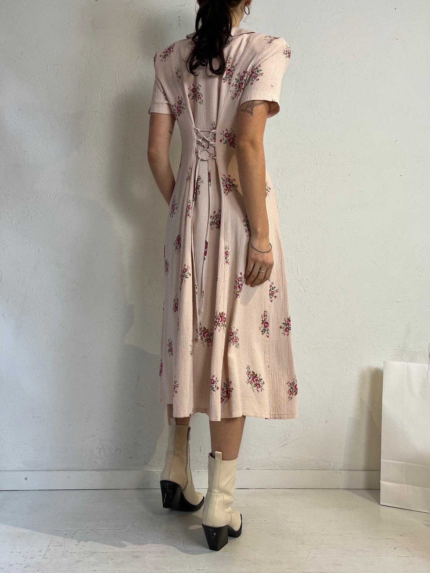 90s 'Ultra Dress' Pink Button Up Dress / Medium