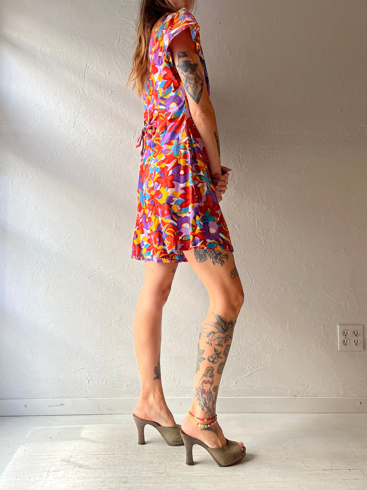 90s 'Fair Set' Multicolor Floral Mini Cotton Babydoll Cottagecore Summer Romper / Small