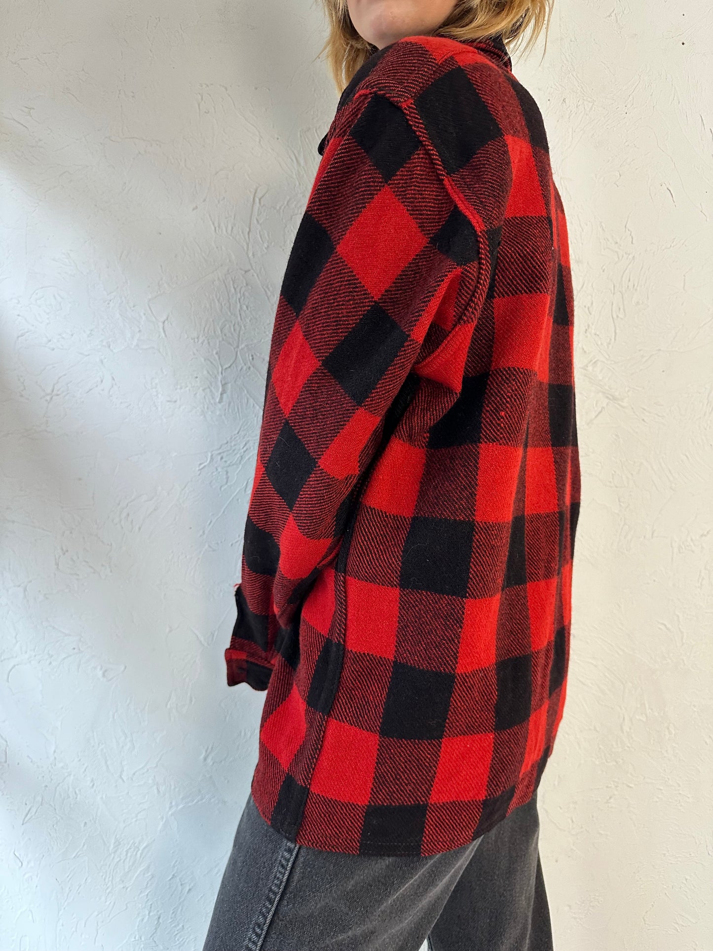 70s 'Bemidji' Red Wool Plaid Flannel Shirt / Medium